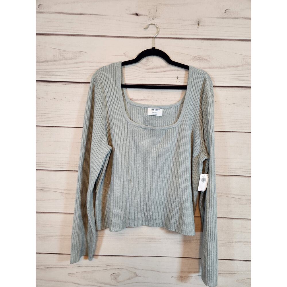 Old Navy Women's Gray Square Neck Long Sleeve Cropped Pullover Sweater XXL NWT